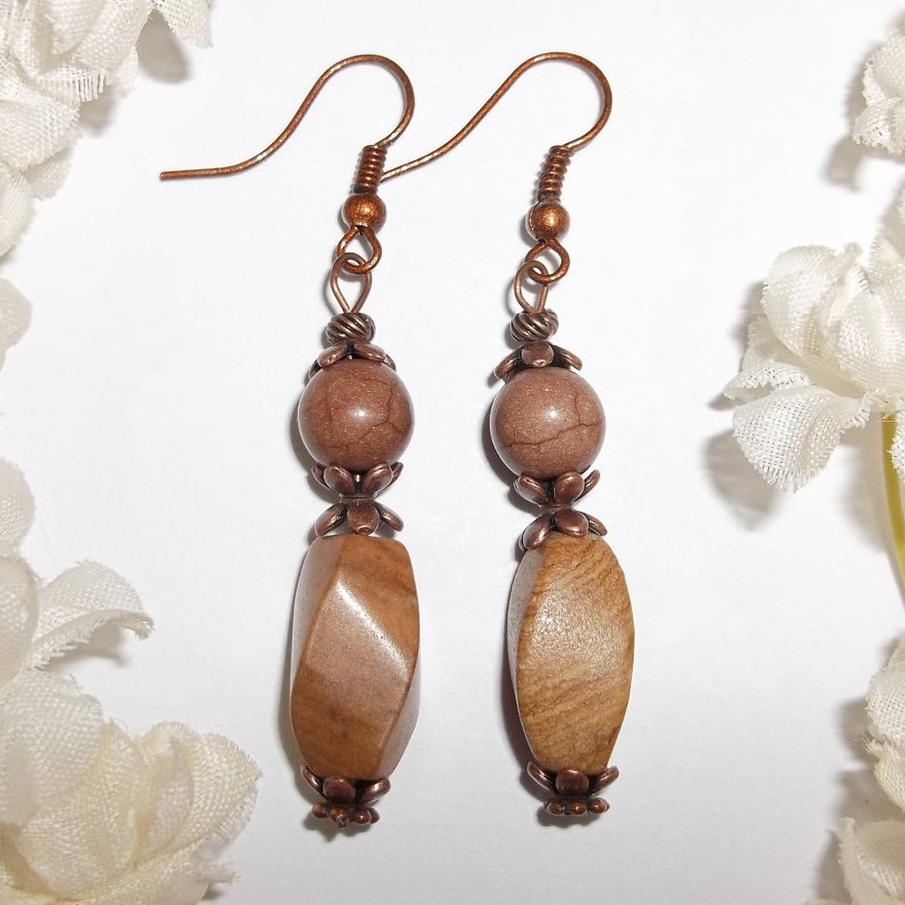 Rustic Boho Brown & Copper Earring Set NWT Bohemian Style Jewelry Pair Drop 5456